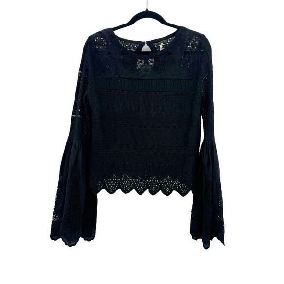 Free People Once Upon A Time Lace Bell Sleeves Top In Black Size S NWOT - Picture 7 of 11